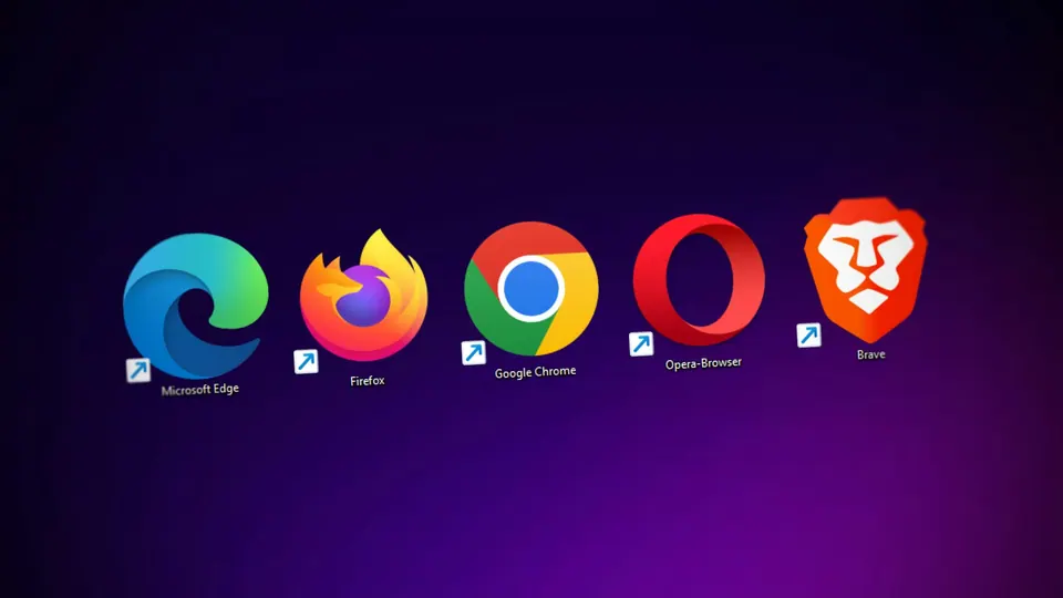 A row of Edge, Firefox, Chrome, Opera and Brave icons on a computer screen