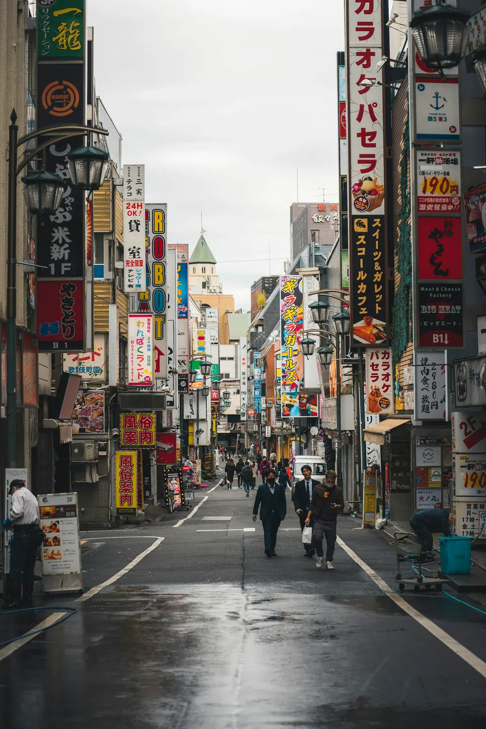 Buildings and shop signs along a street in Shinjuku, Tokyo
