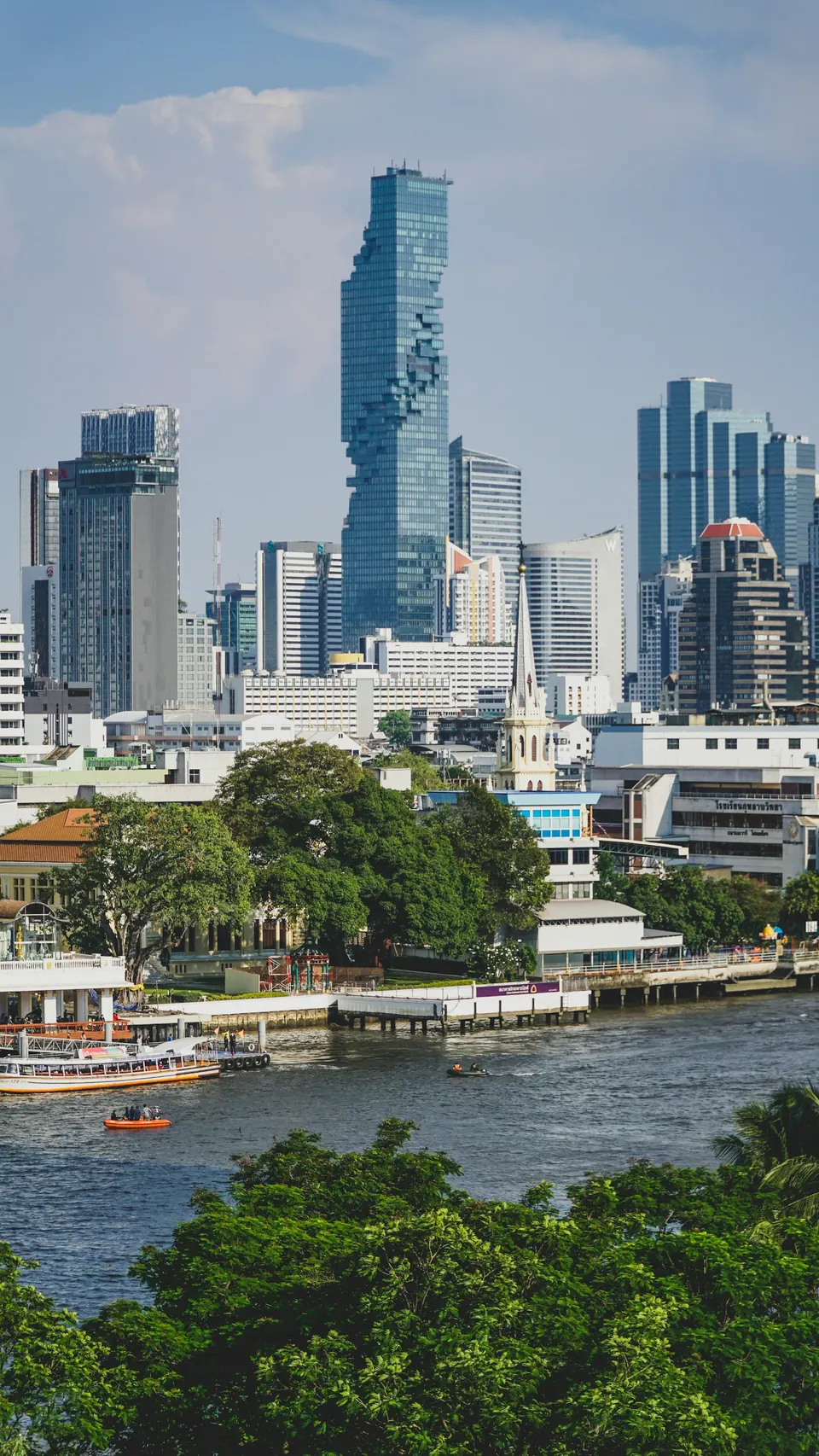 The Bangkok skyline seen from the Chao Phraya River